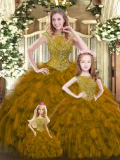 Sleeveless Lace Up Floor Length Beading and Ruffles Sweet 16 Dress
