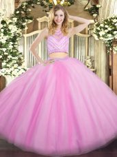 Colorful Lilac Zipper Ball Gown Prom Dress Beading and Ruffles Sleeveless Floor Length