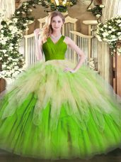 Ruffles Quinceanera Dress Multi-color Zipper Sleeveless Floor Length