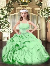 Glorious Beading and Ruffles Kids Pageant Dress Green Lace Up Sleeveless Floor Length