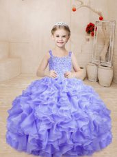 Wonderful Organza Sleeveless Floor Length Kids Formal Wear and Beading and Ruffles