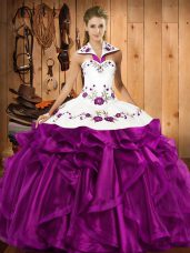 Eggplant Purple Lace Up Quinceanera Dress Embroidery and Ruffles Sleeveless Floor Length