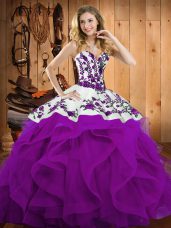 Captivating Eggplant Purple Sleeveless Embroidery and Ruffles Floor Length Vestidos de Quinceanera