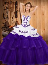Exceptional Purple Ball Gowns Embroidery and Ruffled Layers Sweet 16 Quinceanera Dress Lace Up Tulle Sleeveless