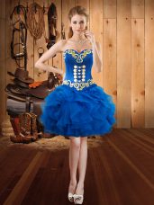 Custom Design Royal Blue Sleeveless Organza Lace Up Evening Dress for Prom and Party