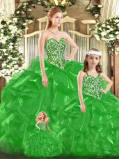 Best Selling Beading and Ruffles and Bowknot Sweet 16 Quinceanera Dress Green Lace Up Sleeveless Floor Length