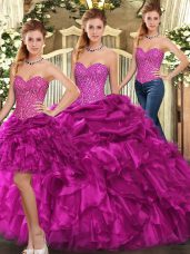 Dazzling Sweetheart Sleeveless Organza Sweet 16 Quinceanera Dress Beading and Ruffles Lace Up