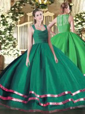 Ideal Floor Length Turquoise Quinceanera Gown Organza Sleeveless Ruffled Layers
