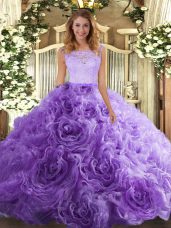 Lavender Sleeveless Fabric With Rolling Flowers Zipper Ball Gown Prom Dress for Sweet 16 and Quinceanera