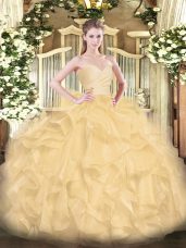 Gold Sweetheart Neckline Beading and Ruffles Sweet 16 Dresses Sleeveless Lace Up
