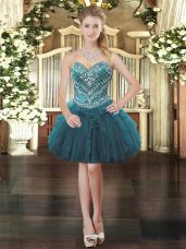 Traditional Mini Length Ball Gowns Sleeveless Teal Prom Gown Lace Up