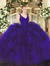 Colorful Floor Length Ball Gowns Sleeveless Purple Quince Ball Gowns Zipper