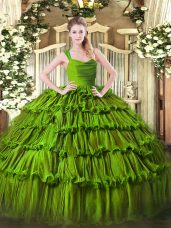 Straps Sleeveless Organza Quinceanera Gown Beading and Ruffled Layers Zipper