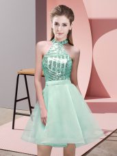 Unique Apple Green Sleeveless Mini Length Sequins Backless Bridesmaids Dress