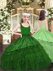 Trendy Dark Green Scoop Zipper Beading and Embroidery and Ruffled Layers Party Dresses Sleeveless