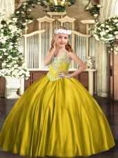 Classical Gold V-neck Neckline Beading Girls Pageant Dresses Sleeveless Lace Up
