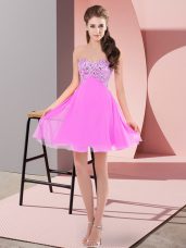 Lilac Empire Beading Prom Dress Lace Up Chiffon Sleeveless Mini Length