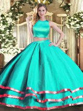 Aqua Blue Sleeveless Ruching Floor Length Quinceanera Dresses