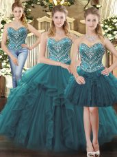 Floor Length Ball Gowns Sleeveless Teal Quinceanera Gown Lace Up