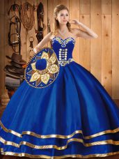 Amazing Blue Sleeveless Satin and Tulle Lace Up 15 Quinceanera Dress for Military Ball and Sweet 16 and Quinceanera