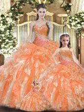 High Quality Orange Red Sleeveless Beading and Ruffles Floor Length Quinceanera Dress
