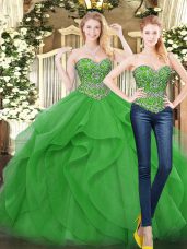 Stylish Tulle Sleeveless Floor Length 15 Quinceanera Dress and Beading and Ruffles