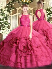 Fabulous Fabric With Rolling Flowers Sleeveless Floor Length Sweet 16 Dress and Lace