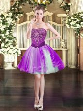 Purple Tulle Lace Up Homecoming Dress Sleeveless Mini Length Beading