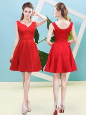Amazing Red Sleeveless Mini Length Ruching Zipper Wedding Guest Dresses