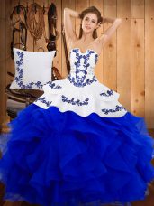 Luxurious Floor Length Blue Vestidos de Quinceanera Strapless Sleeveless Lace Up