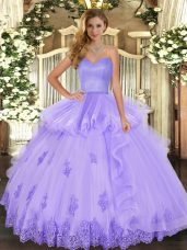 Charming Beading and Appliques and Ruffles Sweet 16 Dress Lavender Lace Up Sleeveless Floor Length