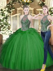 Floor Length Ball Gowns Sleeveless Dark Green Quinceanera Dresses Lace Up