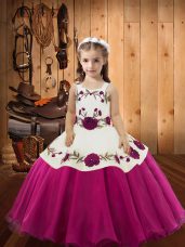 Sleeveless Zipper Floor Length Embroidery Kids Pageant Dress