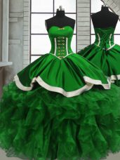 Sleeveless Organza Floor Length Lace Up Quinceanera Gown in with Beading and Ruffles