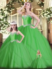 Inexpensive Green Sleeveless Tulle Lace Up Quinceanera Dress for Military Ball and Sweet 16 and Quinceanera