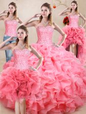 Ball Gowns Quince Ball Gowns Baby Pink Sweetheart Organza Sleeveless Floor Length Lace Up