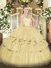 Champagne Sweetheart Lace Up Beading and Ruffled Layers Sweet 16 Dresses Sleeveless