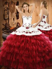 Fitting Floor Length Wine Red Ball Gown Prom Dress Sweetheart Sleeveless Lace Up