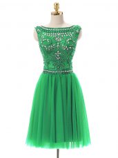 Luxury Mini Length Green Evening Dress Bateau Sleeveless Zipper