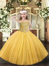 Tulle Sleeveless Floor Length Party Dress for Toddlers and Beading