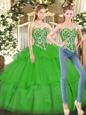 Green Sweetheart Neckline Beading and Ruffled Layers Sweet 16 Dress Sleeveless Lace Up