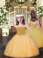 Floor Length Orange Little Girls Pageant Dress Wholesale Spaghetti Straps Sleeveless Lace Up