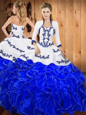 Sleeveless Lace Up Floor Length Embroidery and Ruffles Sweet 16 Dress