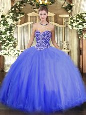 Low Price Sweetheart Sleeveless Lace Up Quinceanera Gowns Blue Tulle