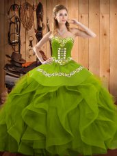 Decent Floor Length Olive Green Quince Ball Gowns Sweetheart Sleeveless Lace Up