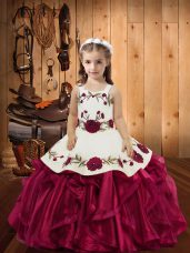 Sleeveless Lace Up Floor Length Embroidery and Ruffles Girls Pageant Dresses