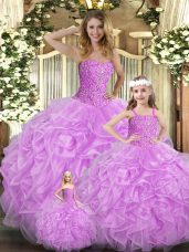 Delicate Ball Gowns Quinceanera Gowns Lilac Sweetheart Organza Sleeveless Floor Length Lace Up