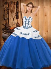 Strapless Sleeveless Lace Up Quinceanera Dress Baby Blue Satin and Organza
