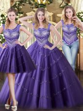 Classical Floor Length Purple Ball Gown Prom Dress Scoop Sleeveless Lace Up