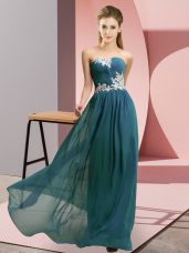 Best Teal Empire Sweetheart Sleeveless Chiffon Floor Length Lace Up Appliques Homecoming Dress
